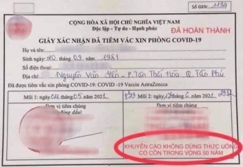 Thực hư "Khuyến cáo không dùng thức uống có cồn trong 50 năm" sau tiêm vắc-xin Covid-19