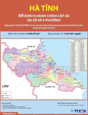 Bản đồ chi tiết 69 đơn vị hành chính cấp xã của Hà Tĩnh từ ngày 16/6/2025