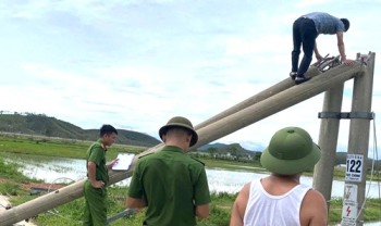 Hà Tĩnh: Xác minh hai cột điện đổ sau bão số 10, lộ phần sắt "mái che" bên trong