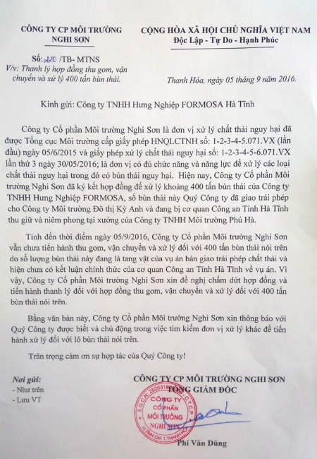 Thực hư thông tin 400 tấn chất thải của Formosa được chuyển ra Khu kinh tế Nghi Sơn