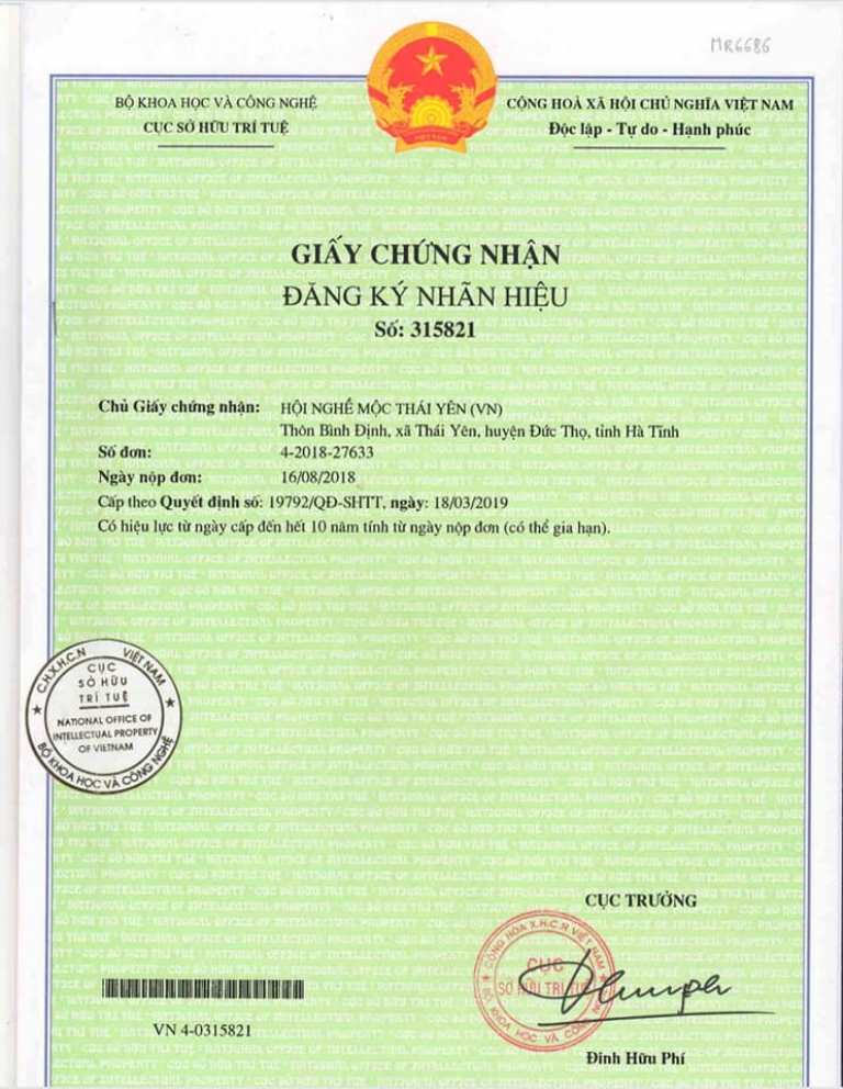 Nhãn hiệu Nghề mộc Thái Yên được cấp cho Hội nghề mộc Thái Yên quản lý, sử dụng.